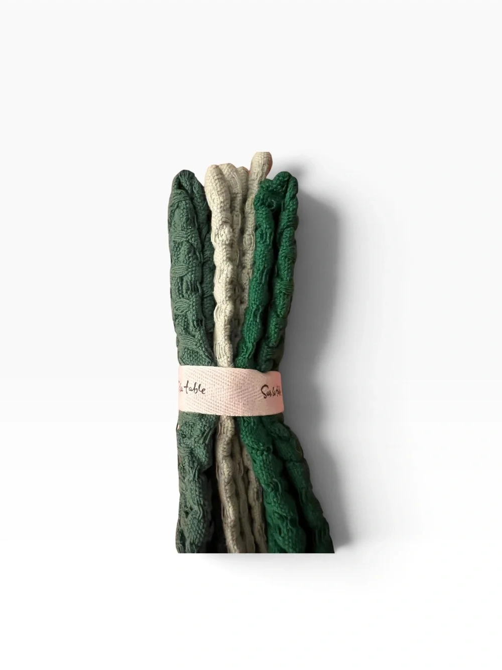 Sur La Table NWT Washed Waffle-Weave  Dishcloths, Set/3 in shades of green